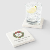 Monogram Classic Holly WreatCustom Kerstmis Stenen Onderzetter (Zijkant)