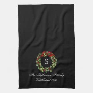 Monogram Classic Holly WreatCustom Kerstmis Theedoek