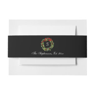 Monogram Classic Holly WreatCustom Kerstmis Uitnodigingen Wikkel