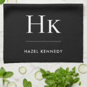 Monogram Classic Simple Elegant Black Monogrammed Theedoek (Gevouwen)