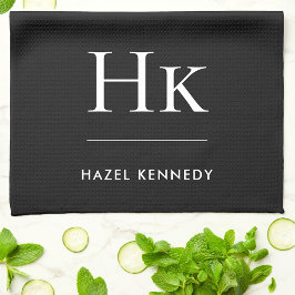 Monogram Classic Simple Elegant Black Monogrammed Theedoek