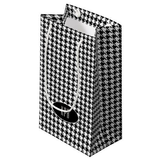 Monogram, Classic Zwart Wit Houndstooth Klein Cadeauzakje (Voorkant Gekanteld)