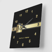 Monogram Classy Black en Gold Executive Vierkante Klok (Hoek)