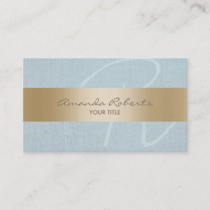 Monogram classy Gold Stripe Blue Linen Visitekaartje