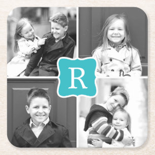 Monogram Collage Aangepaste Foto-Onderzetters - Tu Vierkante Kartonnen Onderzetter