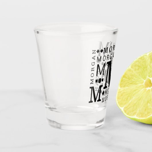 Monogram Collage Black Modern Aangepast Shot Glas (Links)