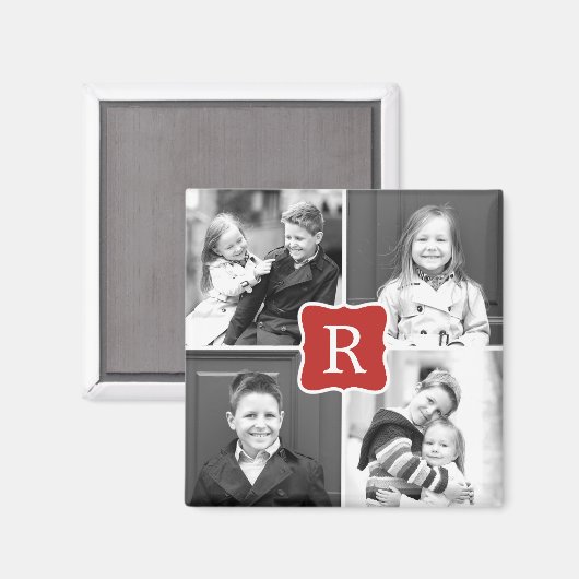 Monogram Collage Gepersonaliseerde Fotomagneet - R Magneet (Voorkant / Achterkant)