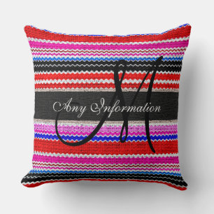 Monogram Colorful Chevron Stripes Burlap Rustic Kussen