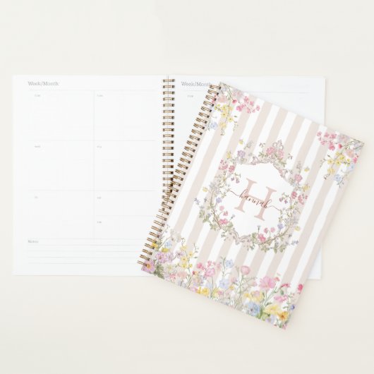 Monogram Colorful Floral Rococo Style Stripes (Devant avec enveloppe)