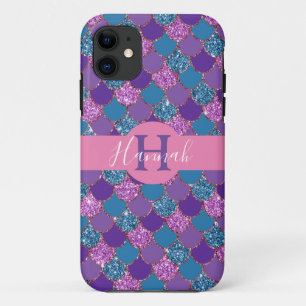 Monogram - Colorful Mermaid Glitter Design - iPhone 11 Hoesje
