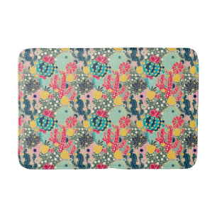 Monogram   Colorful Polka Dot Cactus Pattern Badmat