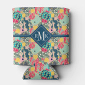 Monogram | Colorful Polka Dot Cactus Pattern Blikjeskoeler (Achterkant)