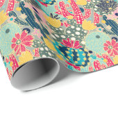 Monogram | Colorful Polka Dot Cactus Pattern Cadeaupapier (Rol Hoek)