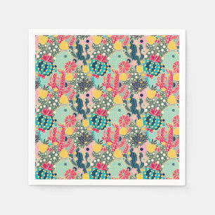 Monogram Colorful Polka Dot Cactus Pattern Servet