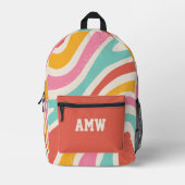  Monogram Colorful Retro Wavy Stripes Bedrukte Rugzak (Voorkant)