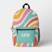  Monogram Colorful Retro Wavy Stripes Bedrukte Rugzak (Voorkant)