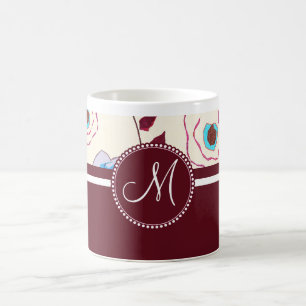 Monogram Colorful Spring Flowers Birds Mulberry Koffiemok