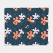 Monogram Coral Blush Hibiscus Pattern Fleece Deken (Voorkant (Horizontaal))