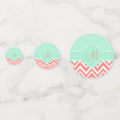 Monogram Coral Chevron met Mint Polka Dot Pattern Confetti (Voorkanten)