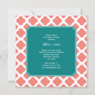 Monogram Coral Pink Quatrefoil Patroon met Blauwgr Kaart
