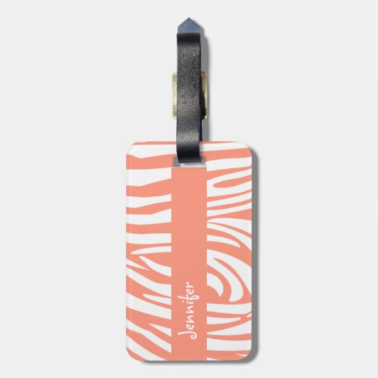 Monogram Coral Pink Zebra Pattern Bagagelabel (Achterkant verticaal)