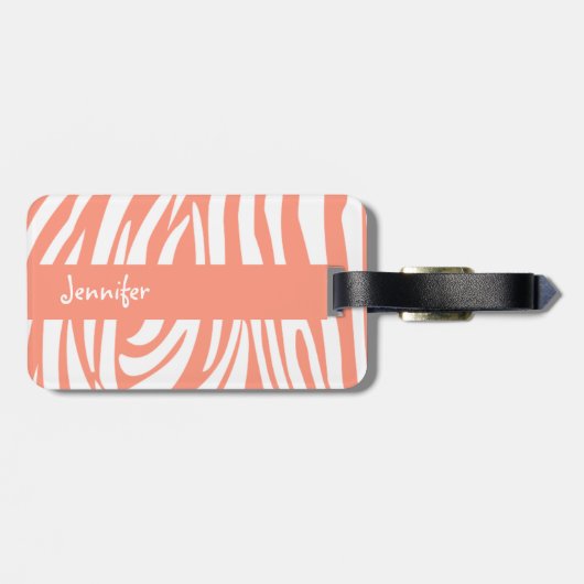 Monogram Coral Pink Zebra Pattern Bagagelabel (Achterkant horizontaal)