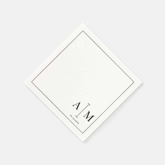 Monogram Couple Date Simple Border Wedding Servet (Hoek)