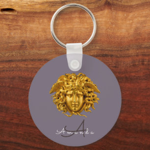Monogram Couture Gold Medusa Masker Dusky Paarse Sleutelhanger