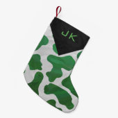 Monogram Cow Green en White Print Pattern Kleine Kerstsok (Voorkant (Hangend))