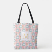 Monogram Cozy Cat & Book Tote Bag Girly Pink (Dos)