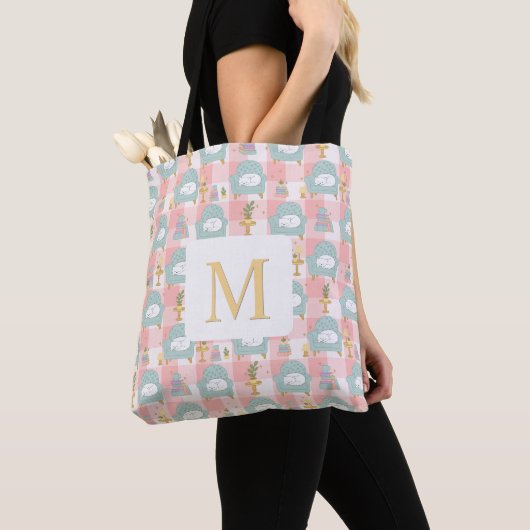Monogram Cozy Cat & Book Tote Bag Girly Pink (De près)
