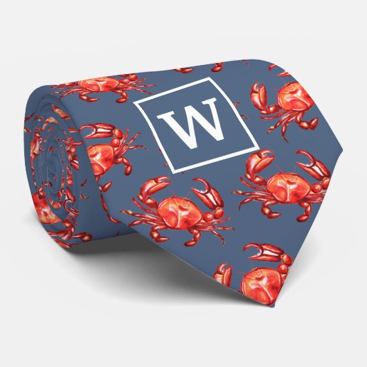 Monogram Crab Pattern marine Stropdas (Opgerold)