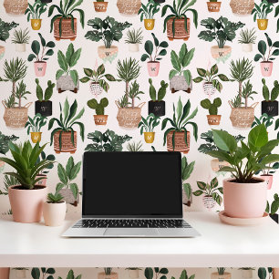 Monogram Crazy Plant Lady Waterverf Potted Planten Behang