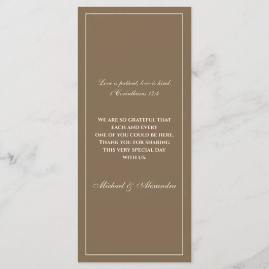 Monogram Cream Brown Christian Wedding Menu (Dos)