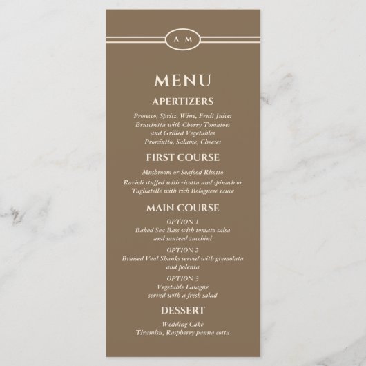 Monogram Cream Brown Christian Wedding Menu (Devant)