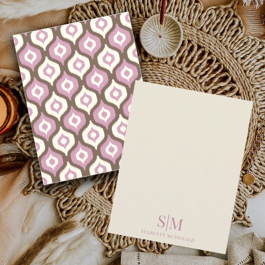 Monogram Cream Lila Ikat Abstract Patroon Notitiekaartje