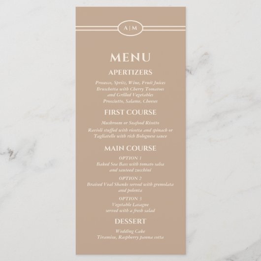 Monogram Cream Taupe Christian Wedding Menu (Devant)