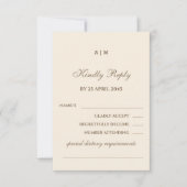 Monogram Cream Taupe Christian Wedding RSVP Card (Voorkant)