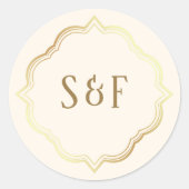 monogram crème- en goudfolie-envelop ronde sticker (Voorkant)