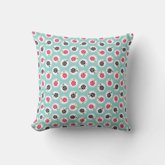 Monogram crème girale raspberry turquoise kussen (Voorkant)