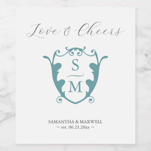 Monogram Crest aangepaste wijnfles etiketten (Enkel label)