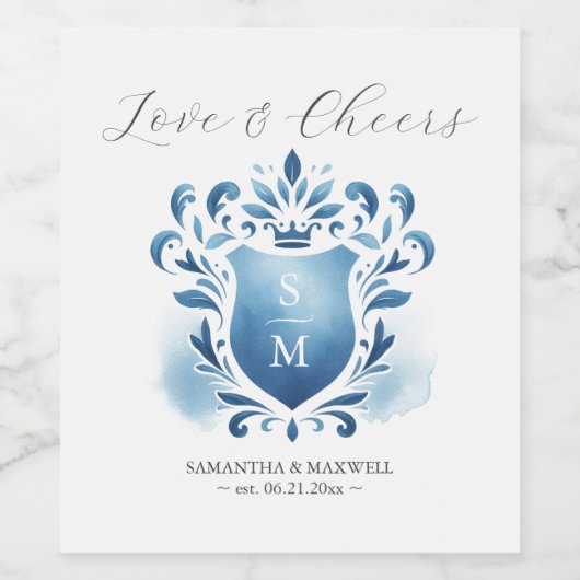 Monogram Crest aangepaste wijnfles etiketten (Enkel label)