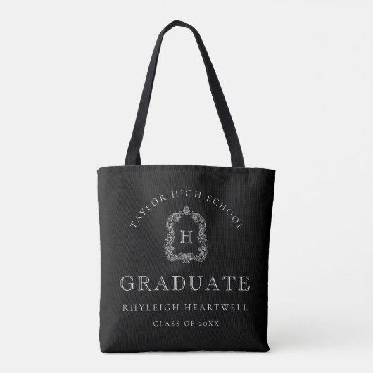 Monogram Crest Black and White Graduation Draagtas (Achterkant)