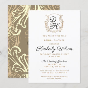 Monogram Crest Black en Gold Vrijgezellenfeest Kaart