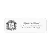 Monogram Crest Black White Wedding Return Address Etiket (Voorkant)