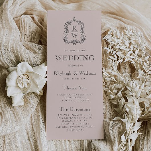Monogram Crest Blush Pink Wedding Programma