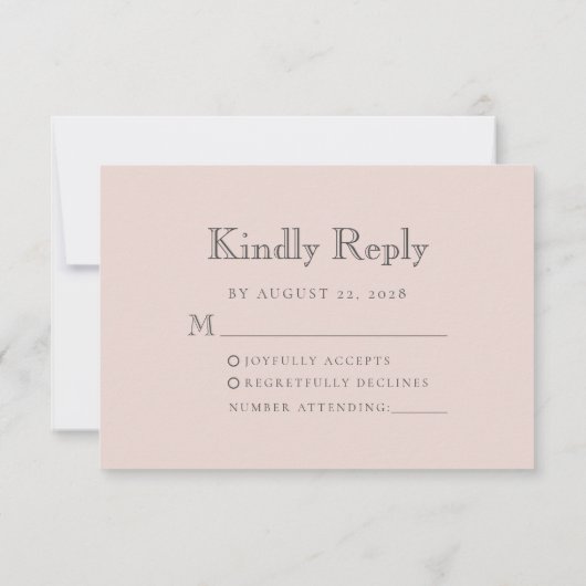 Monogram Crest Blush Pink Wedding RSVP Kaartje (Achterkant)