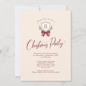 Monogram Crest Bow Kerstfeest Uitnodigingen (Voorkant)