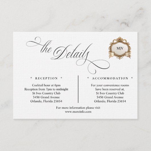 Monogram Crest Details Enclosure Card Informatiekaartje (Voorkant)