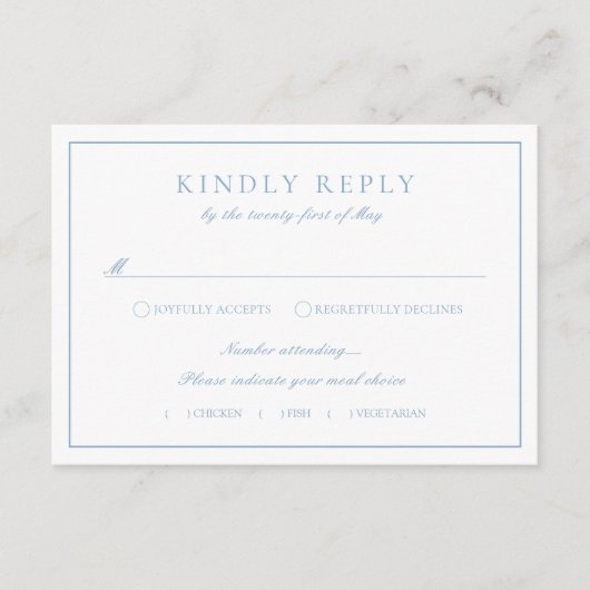 Monogram Crest Dusty Blue RSVP Wedding Enclosure Informatiekaartje (Voorkant)